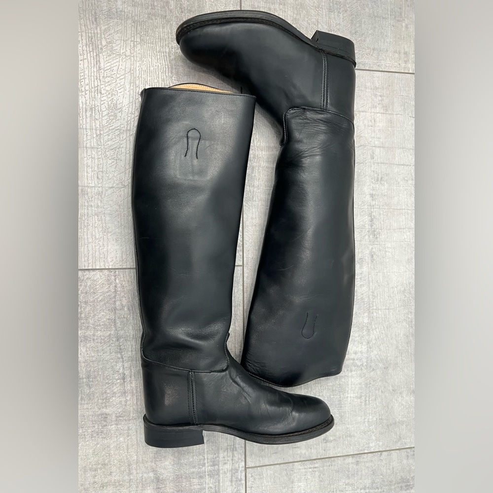 BOULET Canada-Tall Black Leather Riding Boot Round Toe BILTRITE Sole Sz 7.5E